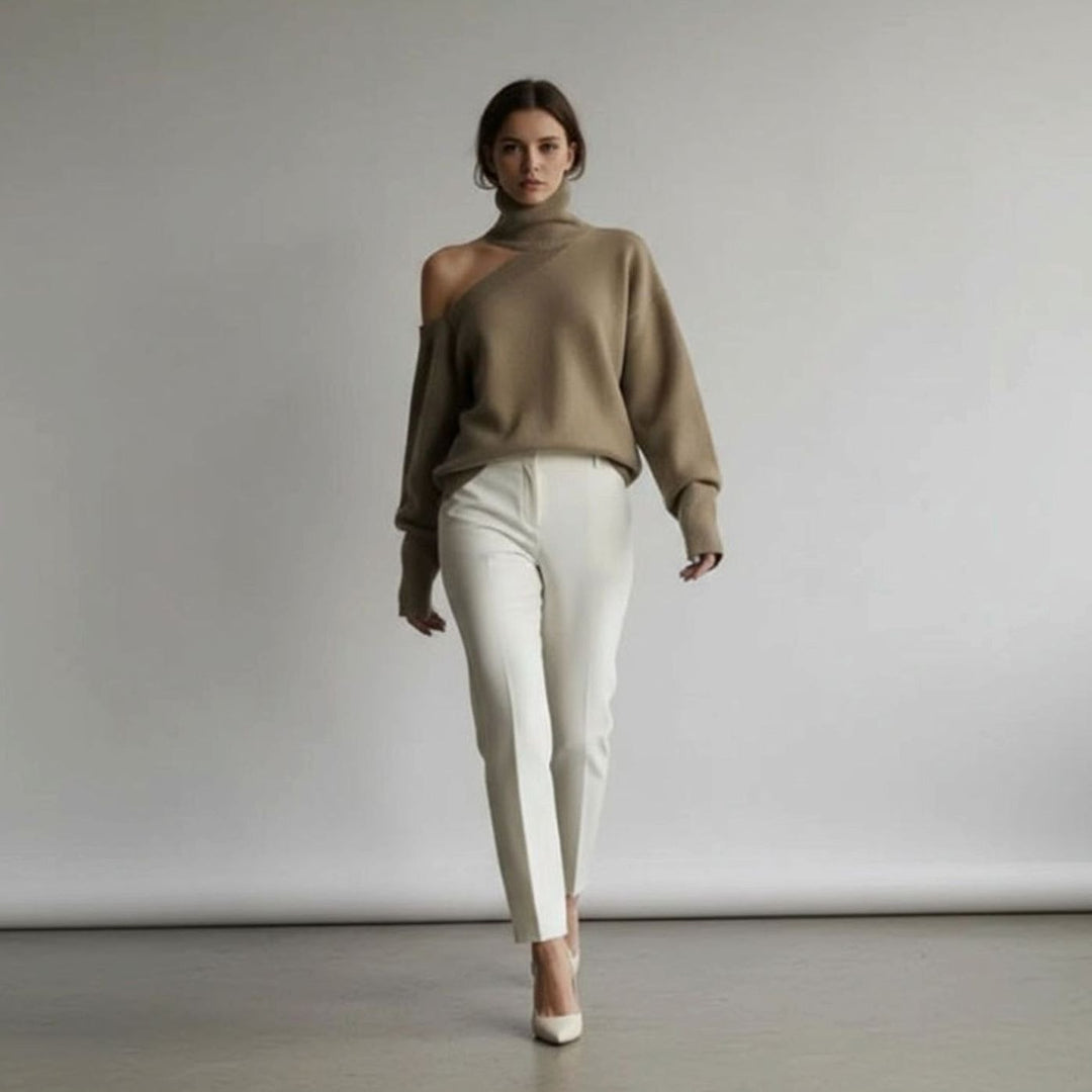 Dames Gebreide Trui met Turtleneck en Off-Shoulder Detail