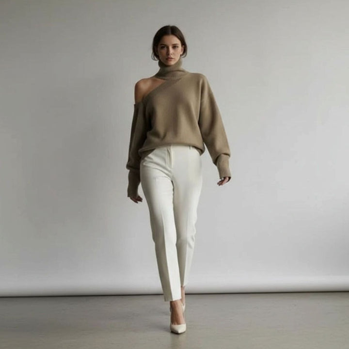 Dames Gebreide Trui met Turtleneck en Off-Shoulder Detail