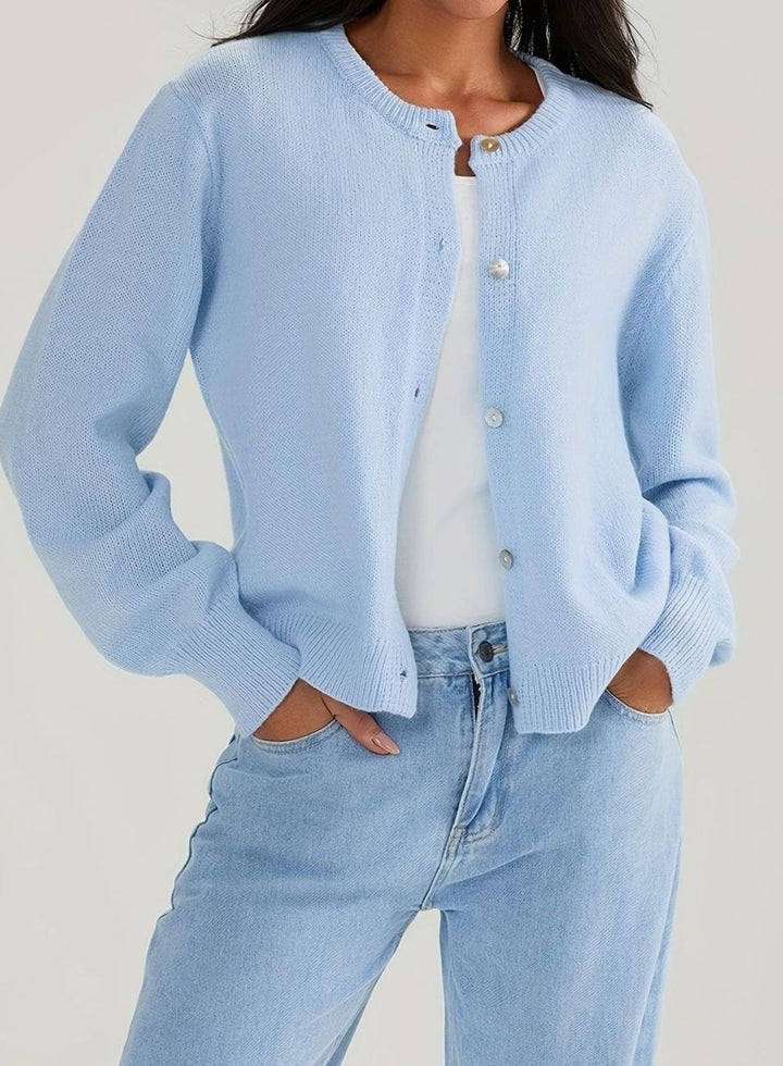 Dames Gebreide Trui Ronde Hals Knoopsluiting Regular Fit - Blauw