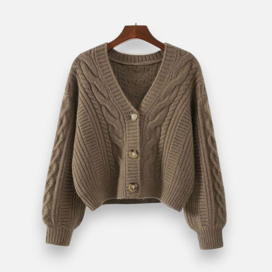 Dames Gebreide Trui V-hals Cable-knit Cardigan met Knoopsluiting - Khaki