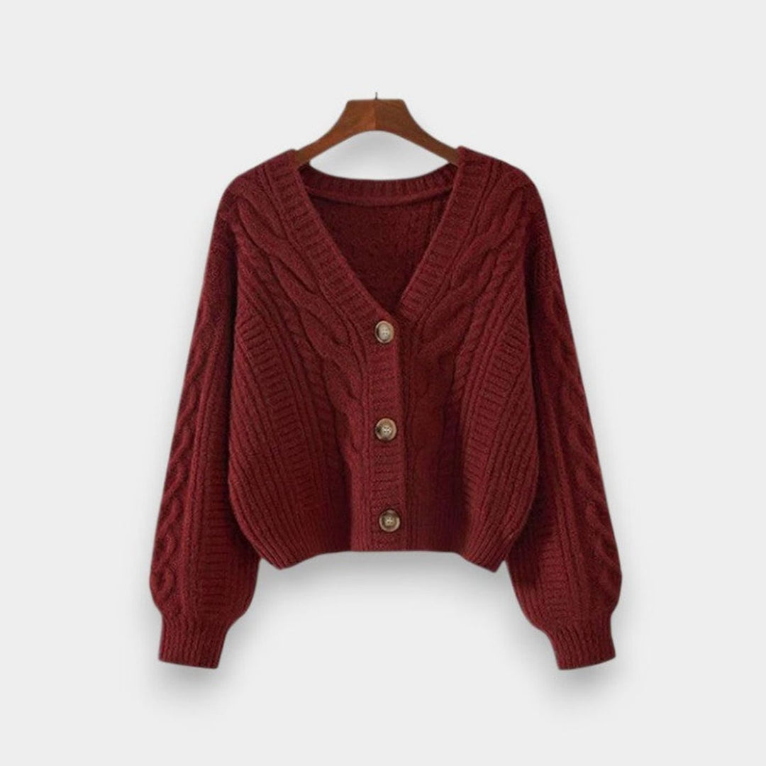 Dames Gebreide Trui V-hals Cable-knit Cardigan met Knoopsluiting - Rood