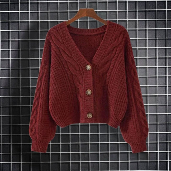 Dames Gebreide Trui V-hals Cable-knit Cardigan met Knoopsluiting