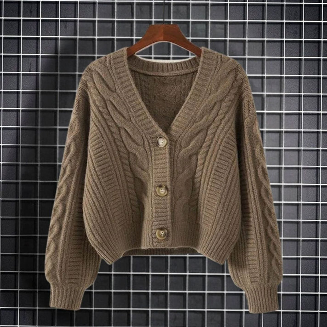 Dames Gebreide Trui V-hals Cable-knit Cardigan met Knoopsluiting