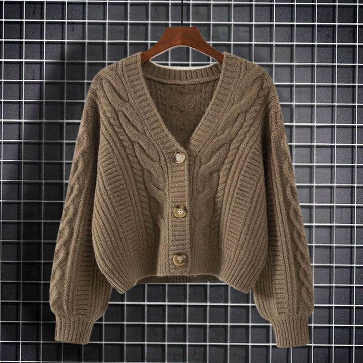Dames Gebreide Trui V-hals Cable-knit Cardigan met Knoopsluiting