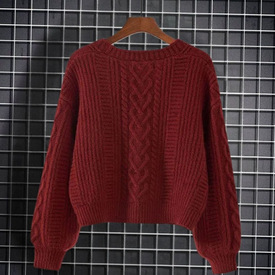 Dames Gebreide Trui V-hals Cable-knit Cardigan met Knoopsluiting