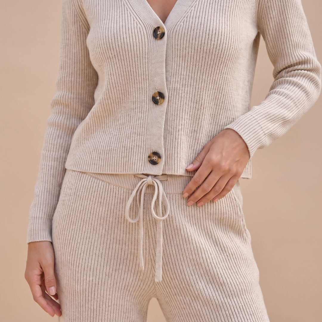Dames Gebreide Vest Broek Twinset Wide Leg Geribde Co-ord