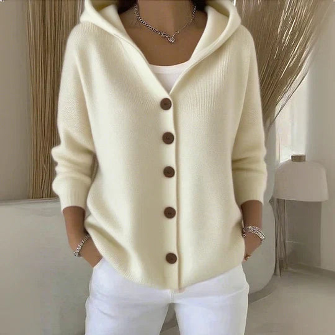 Dames Gehoode Knoopsluiting Oversized Cardigan - Beige