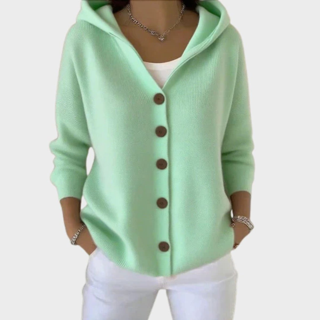 Dames Gehoode Knoopsluiting Oversized Cardigan