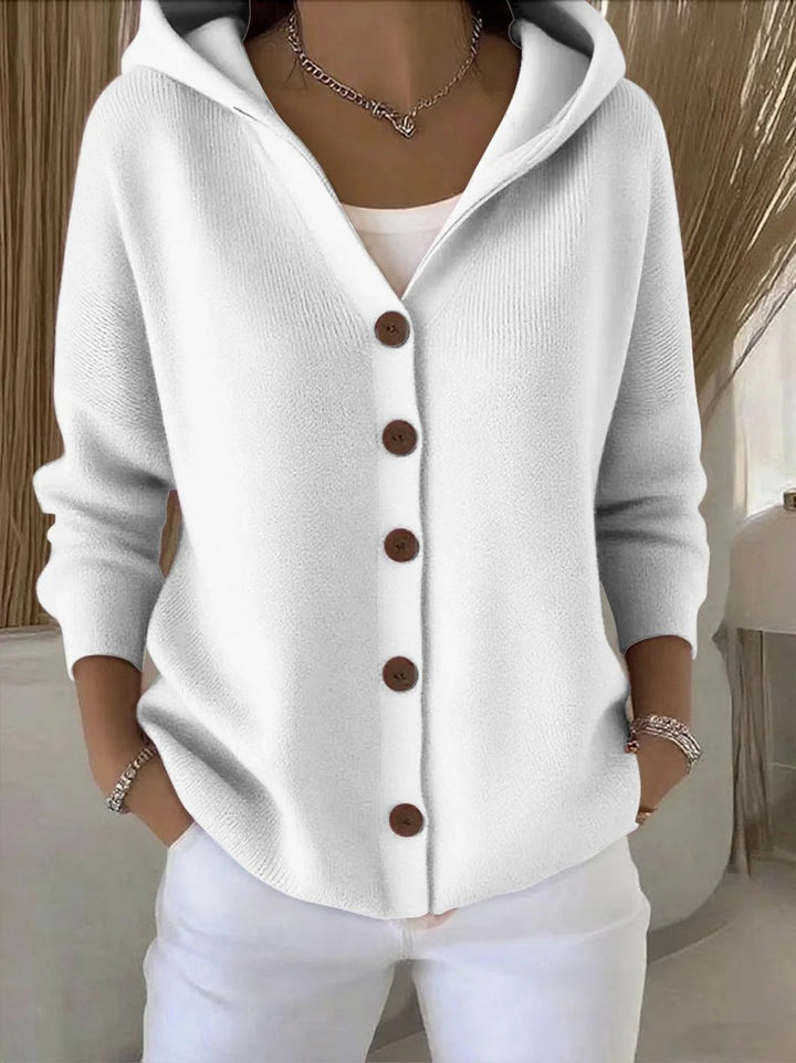 Dames Gehoode Knoopsluiting Oversized Cardigan - White