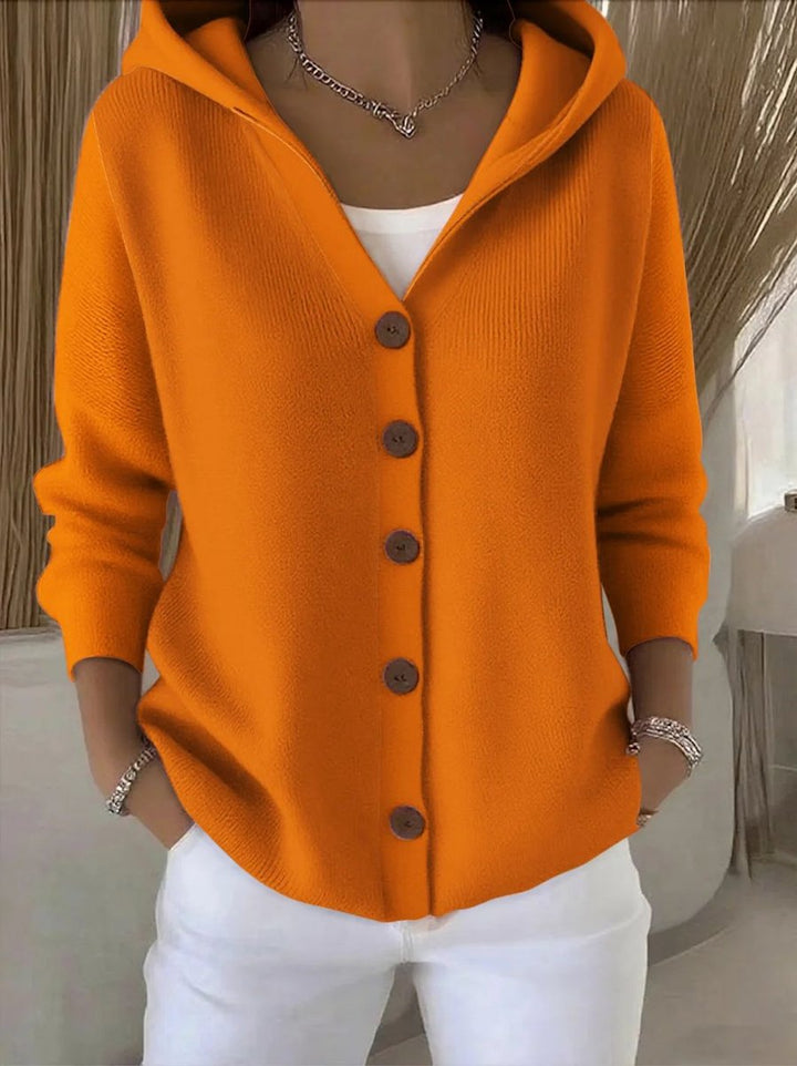 Dames Gehoode Knoopsluiting Oversized Cardigan - Orange