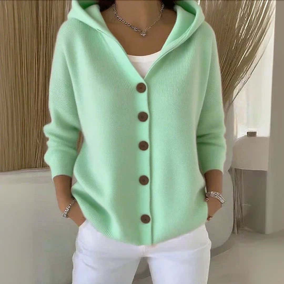 Dames Gehoode Knoopsluiting Oversized Cardigan - Green