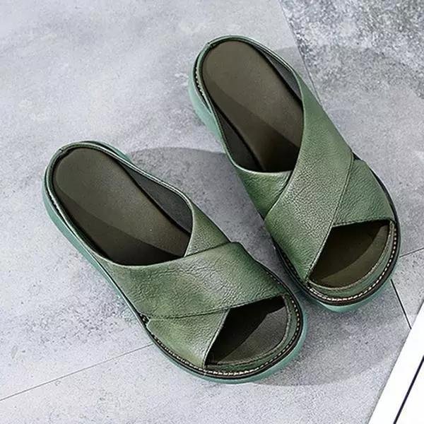Dames Gekruiste Bandjes Platte Comfort Sandalen - Green