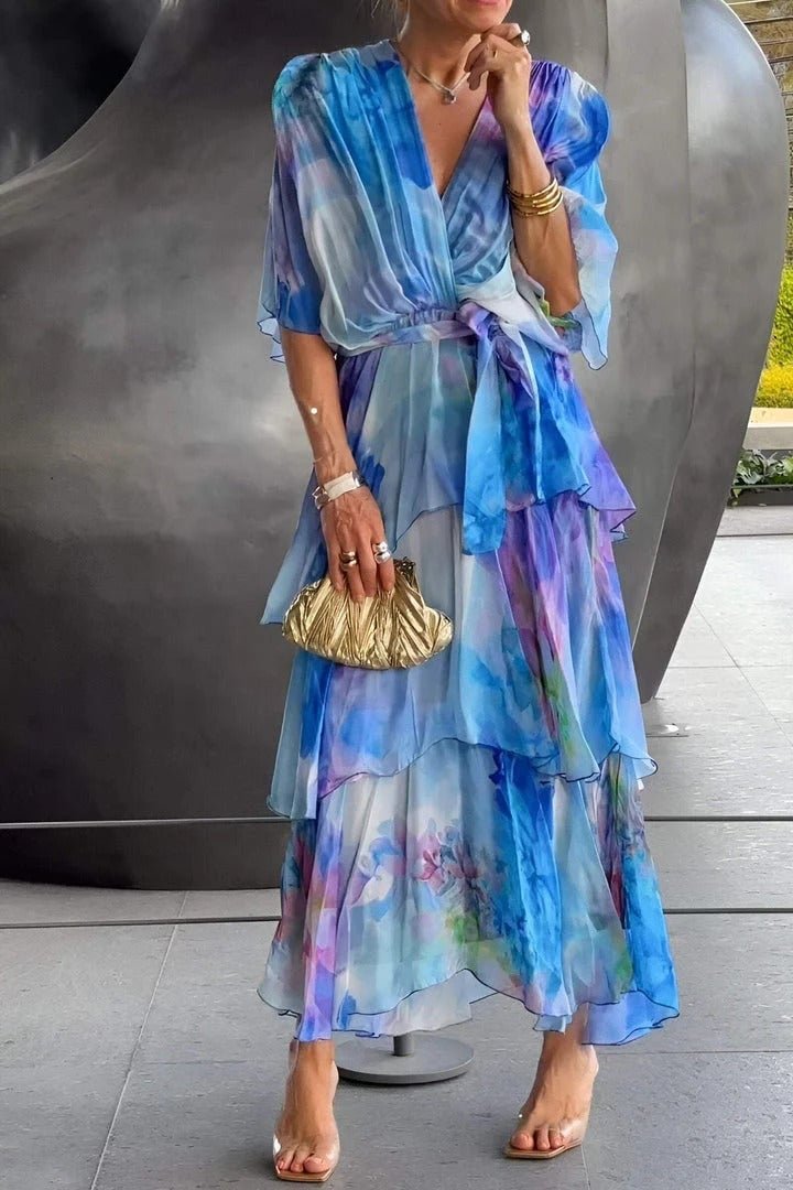 Dames Gelaagde Chiffon Bloemen Maxi Jurk