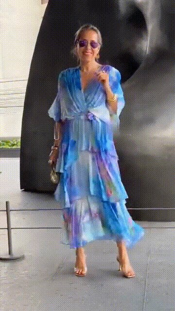 Dames Gelaagde Chiffon Bloemen Maxi Jurk