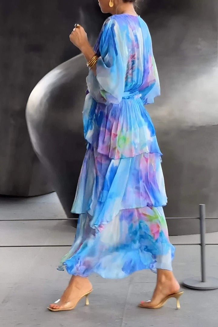 Dames Gelaagde Chiffon Bloemen Maxi Jurk