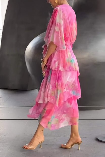 Dames Gelaagde Chiffon Bloemen Maxi Jurk