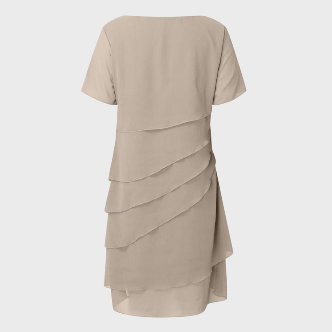 Dames Gelaagde Chiffon Cocktail Party Dress Korte Mouw