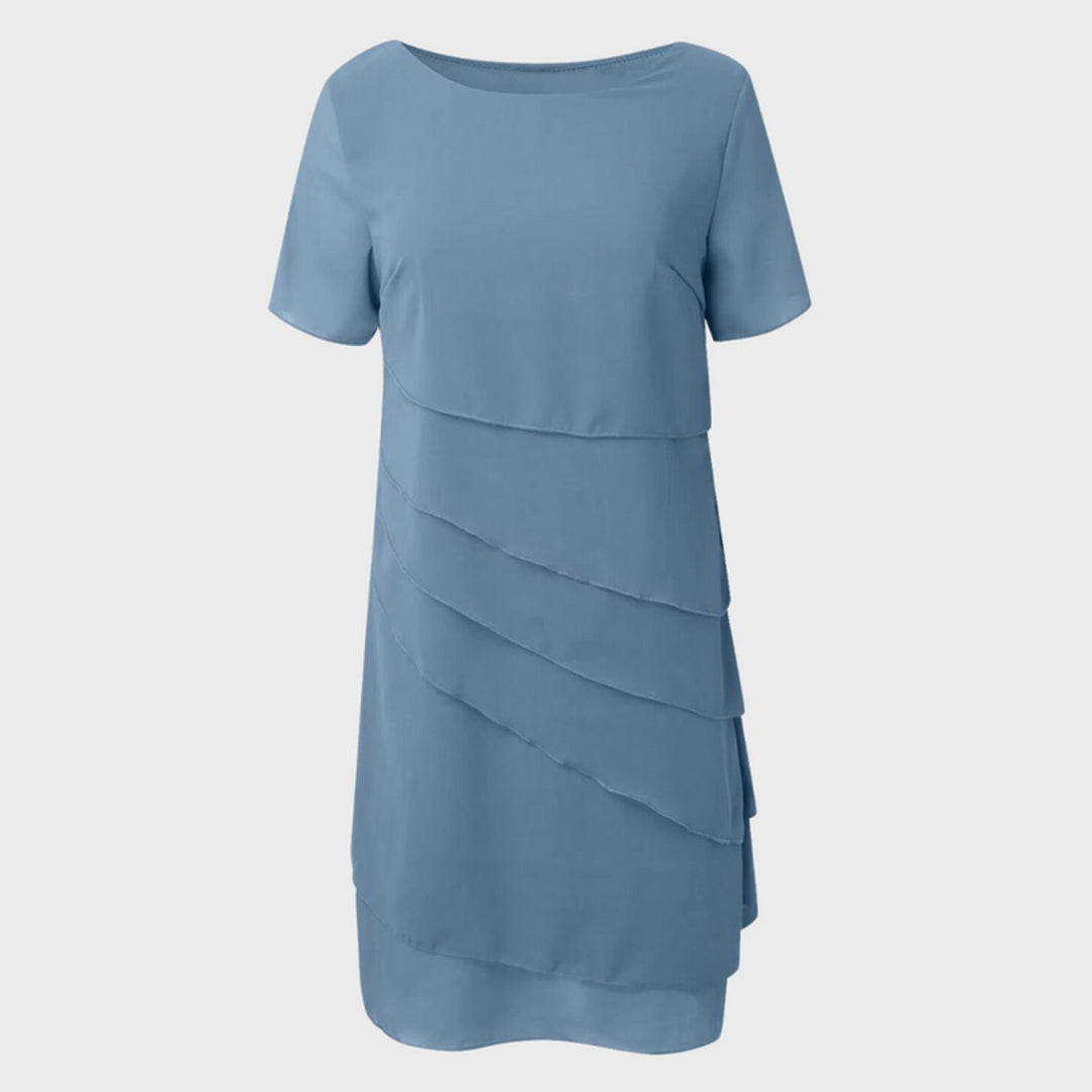 Dames Gelaagde Chiffon Cocktail Party Dress Korte Mouw