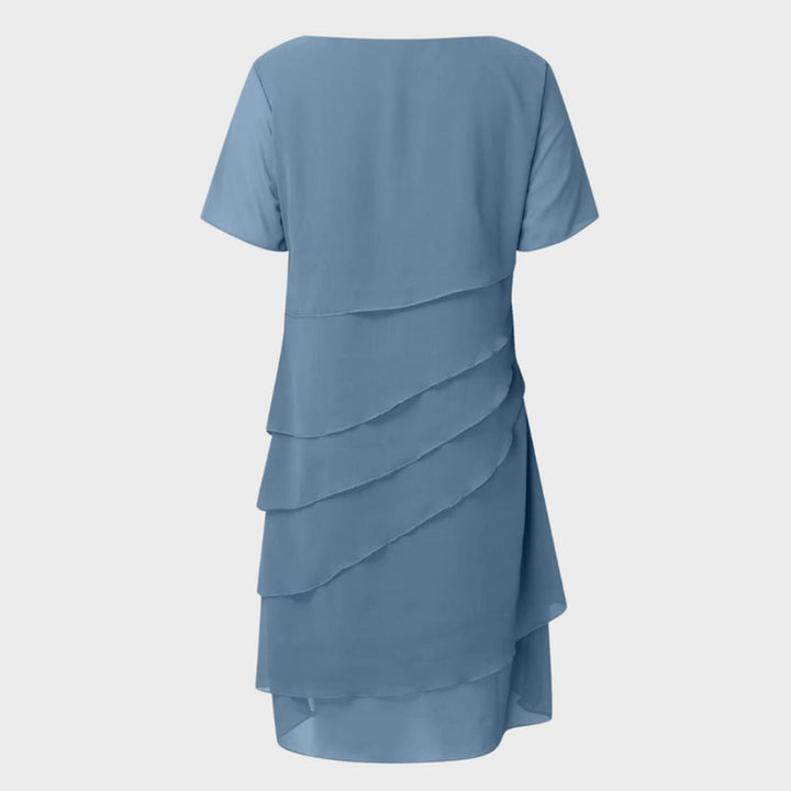 Dames Gelaagde Chiffon Cocktail Party Dress Korte Mouw