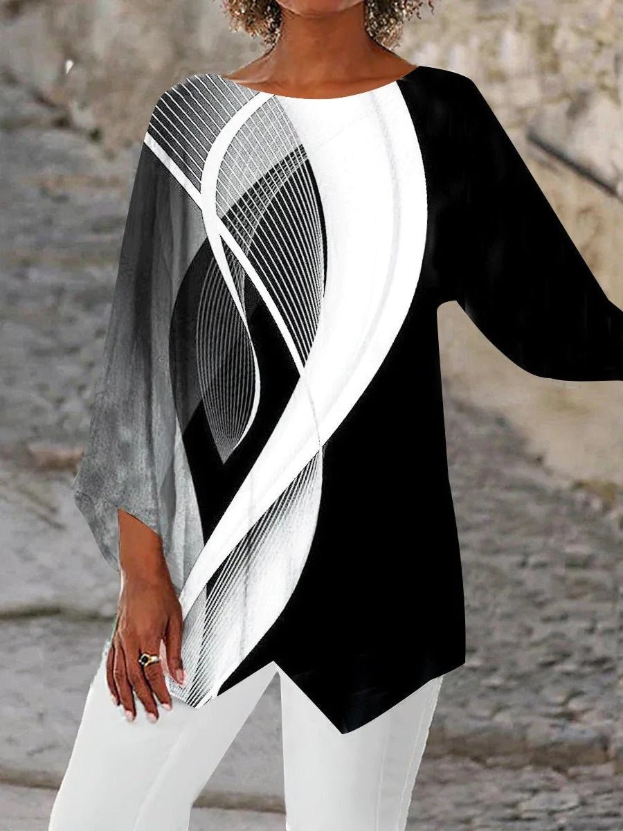 Dames Geometrische Lange Mouw Loose-Fit Tunic