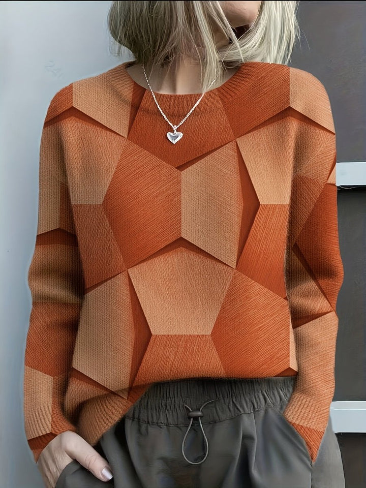 Dames Geometrische Print Ronde Hals Knit Sweater Langarm - Oranje