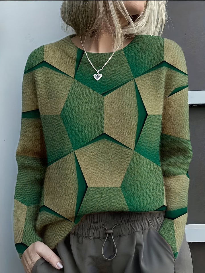 Dames Geometrische Print Ronde Hals Knit Sweater Langarm - Groen