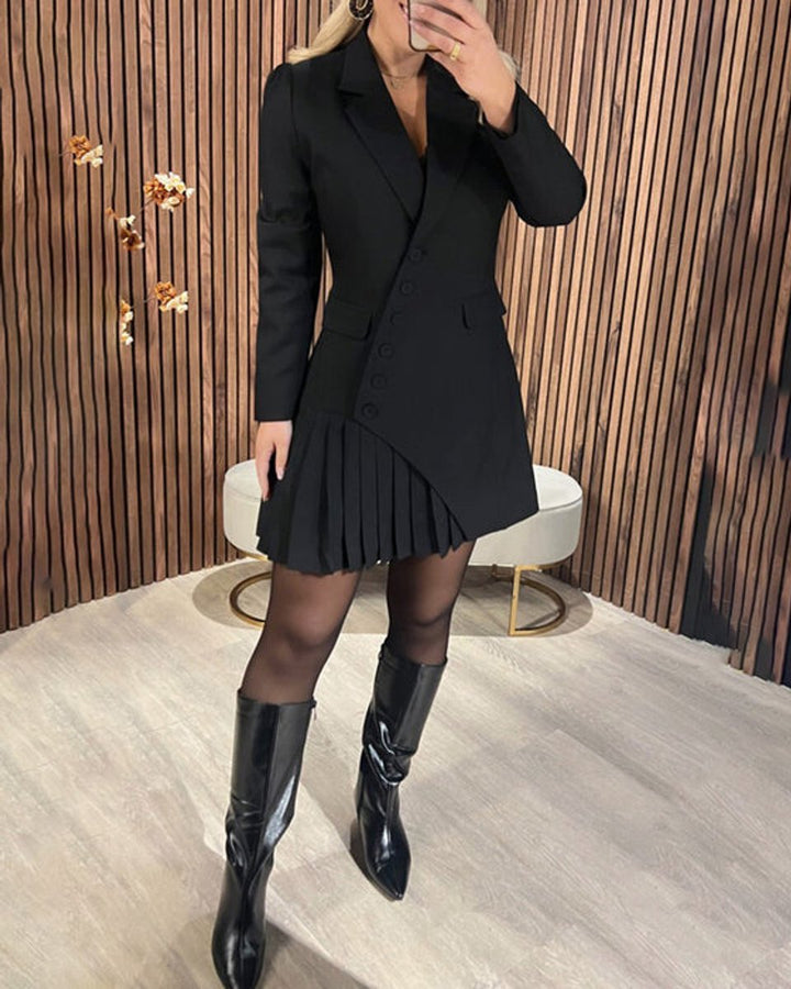 Dames Geplooide Lange Mouwen Blazer Formele Jurk