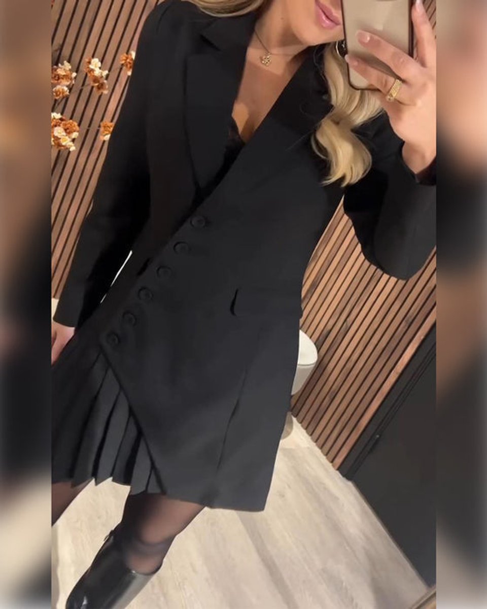 Dames Geplooide Lange Mouwen Blazer Formele Jurk