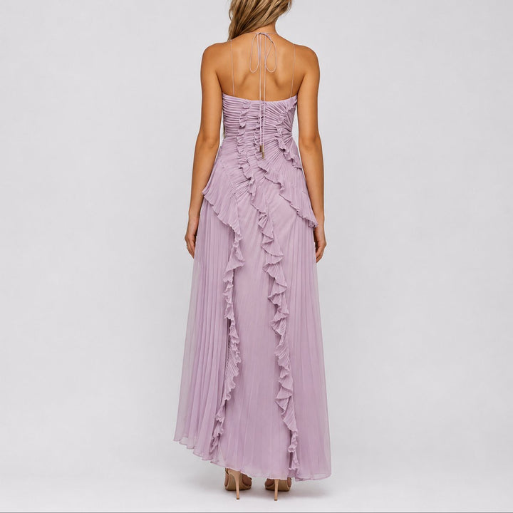Dames Geplooide Ruffle Halter Maxi Jurk voor Bruiloften