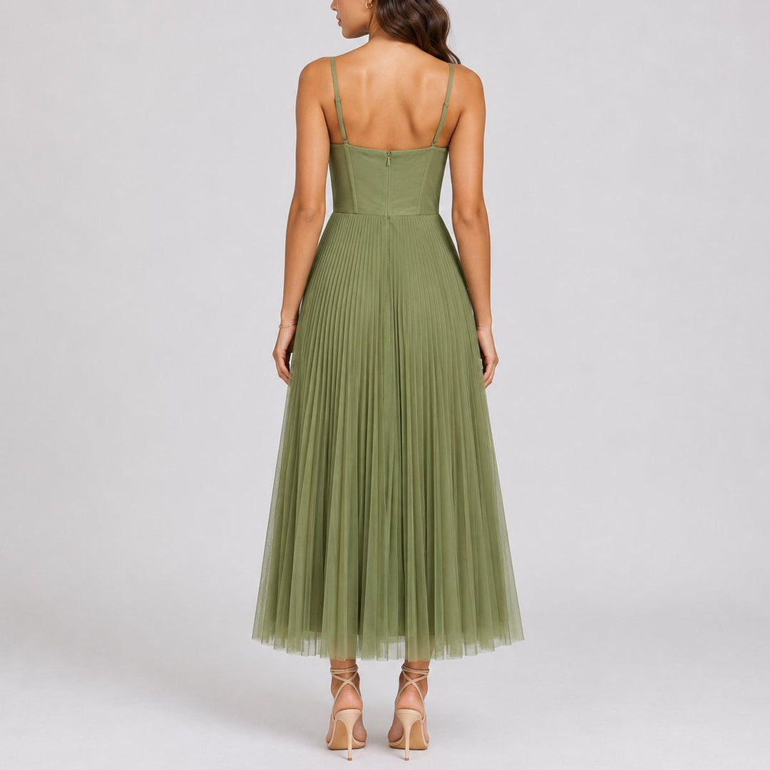 Dames Geplooide Tule Maxi Jurk Bruiloft Herfst Corset Bustier
