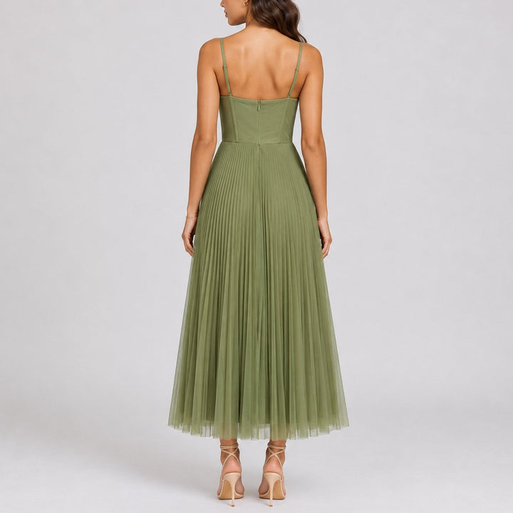 Dames Geplooide Tule Maxi Jurk Bruiloft Herfst Corset Bustier