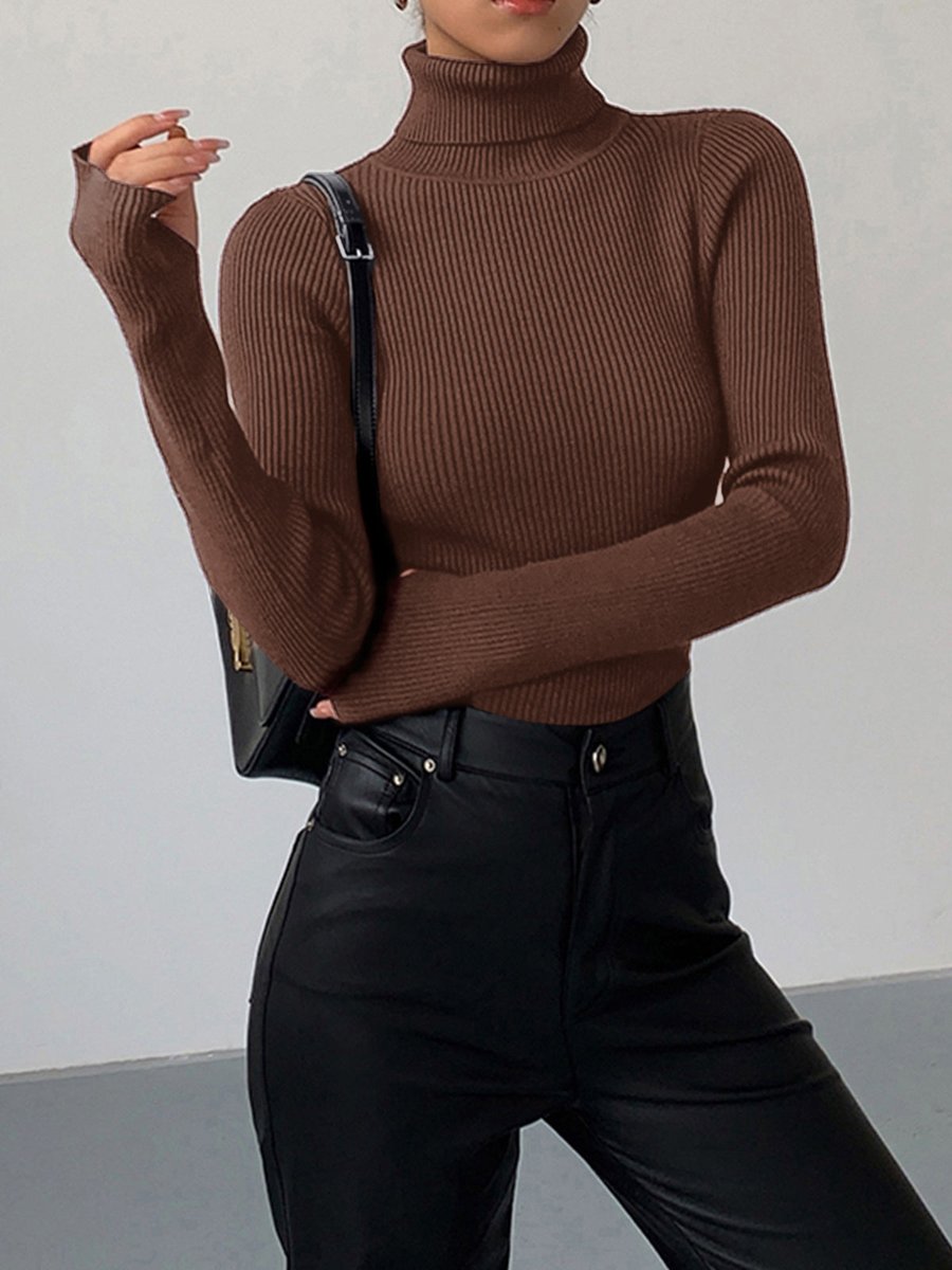 Dames Geribbelde Coltrui Lichtgewicht Lente Sweater