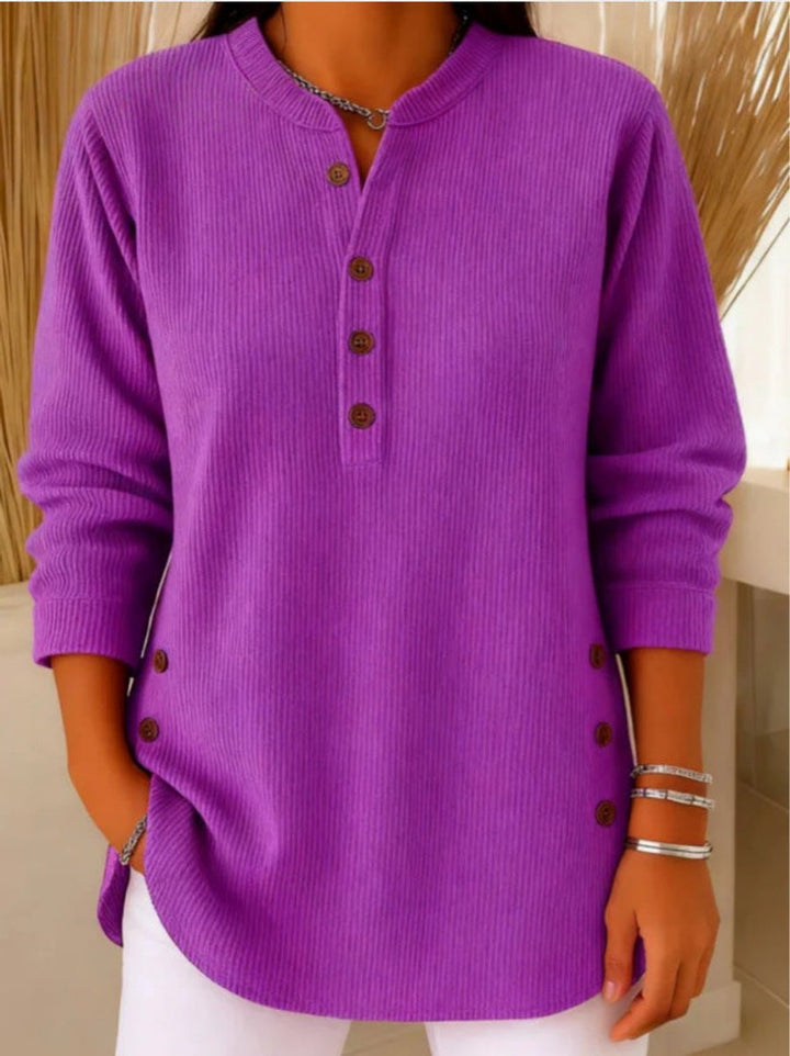 Dames Geribbelde Longline Henley Tunic met Zijknopen - Purple