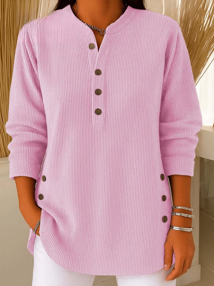 Dames Geribbelde Longline Henley Tunic met Zijknopen - Pink
