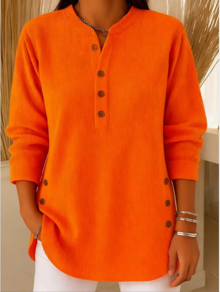 Dames Geribbelde Longline Henley Tunic met Zijknopen - Orange