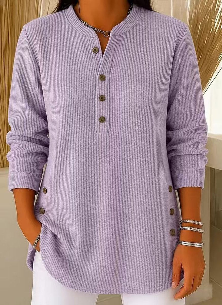 Dames Geribbelde Longline Henley Tunic met Zijknopen - Lavender