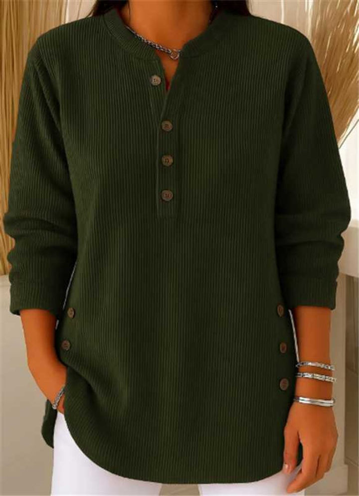 Dames Geribbelde Longline Henley Tunic met Zijknopen - Dark Green