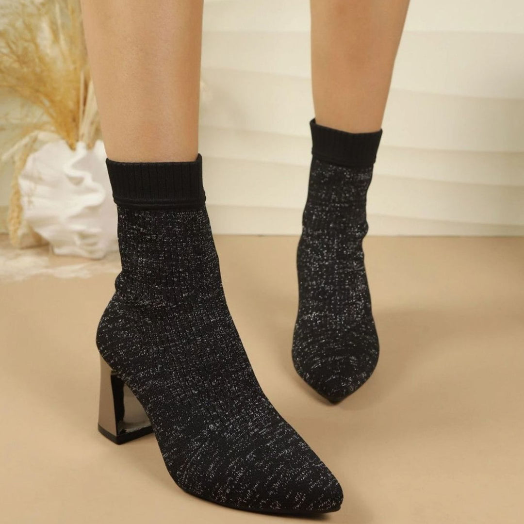 Dames Geribbelde Sok Ankle Boots met Blokhak
