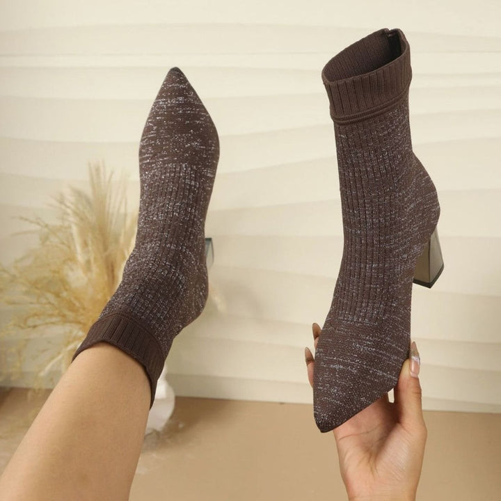 Dames Geribbelde Sok Ankle Boots met Blokhak