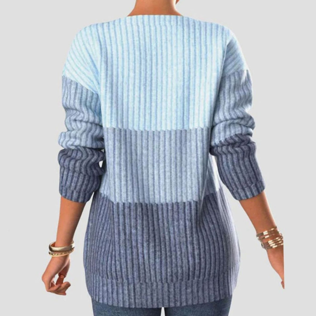 Dames Geribde Trui met Rits Colorblock Sweater Lange Mouwen