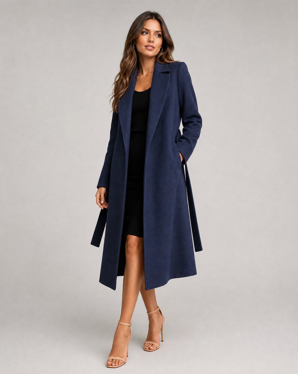 Dames Geriem de Wollen Trench Coat Lang Oversized Winterjas