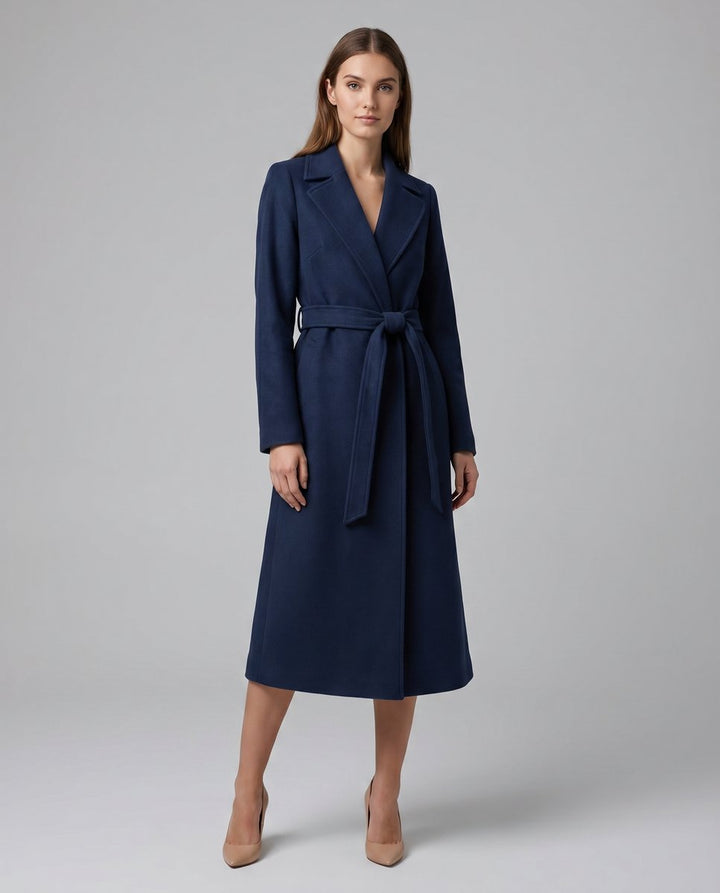 Dames Geriem de Wollen Trench Coat Lang Oversized Winterjas