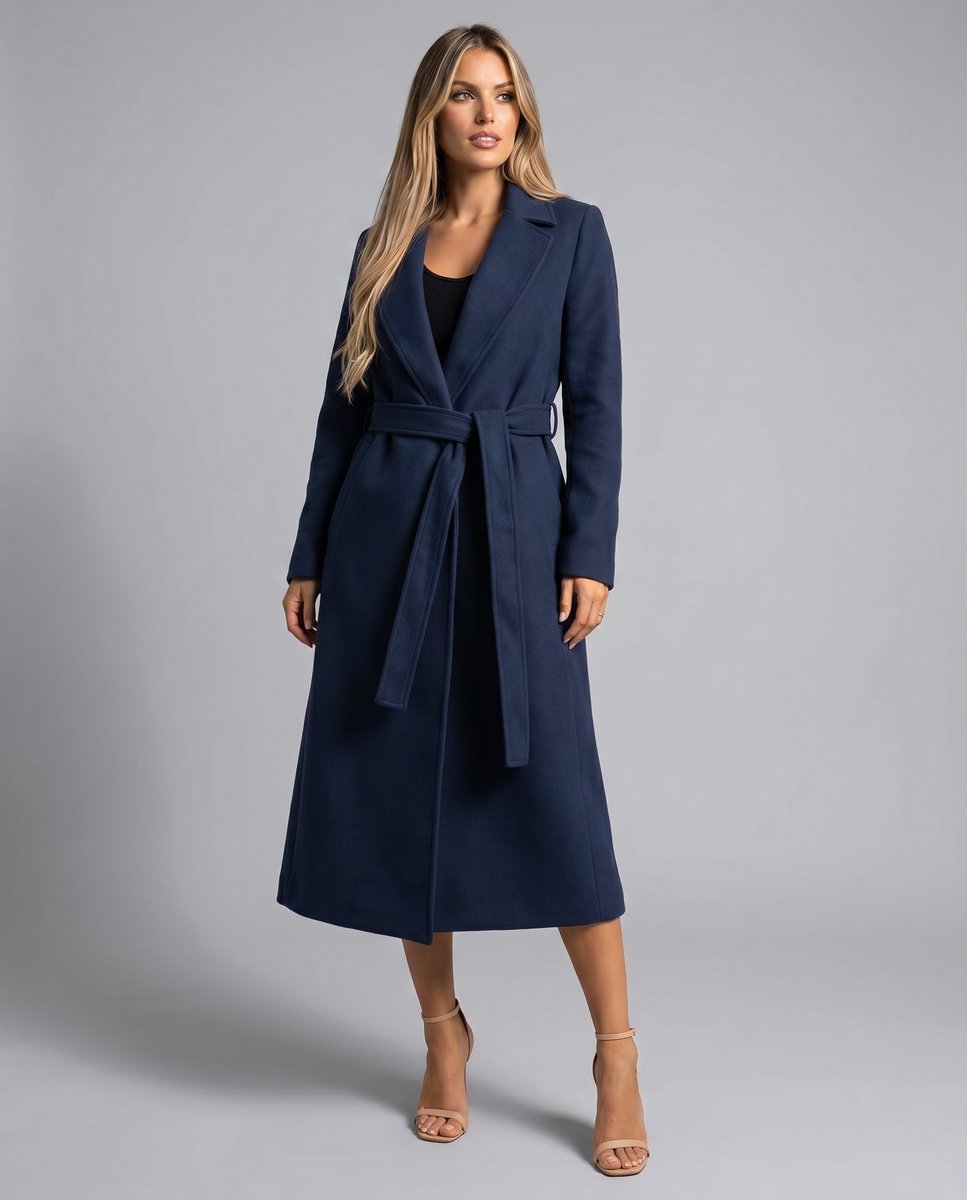 Dames Geriem de Wollen Trench Coat Lang Oversized Winterjas