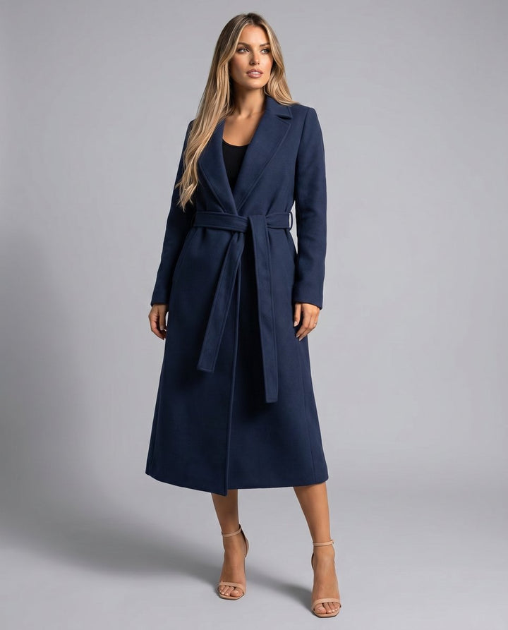 Dames Geriem de Wollen Trench Coat Lang Oversized Winterjas