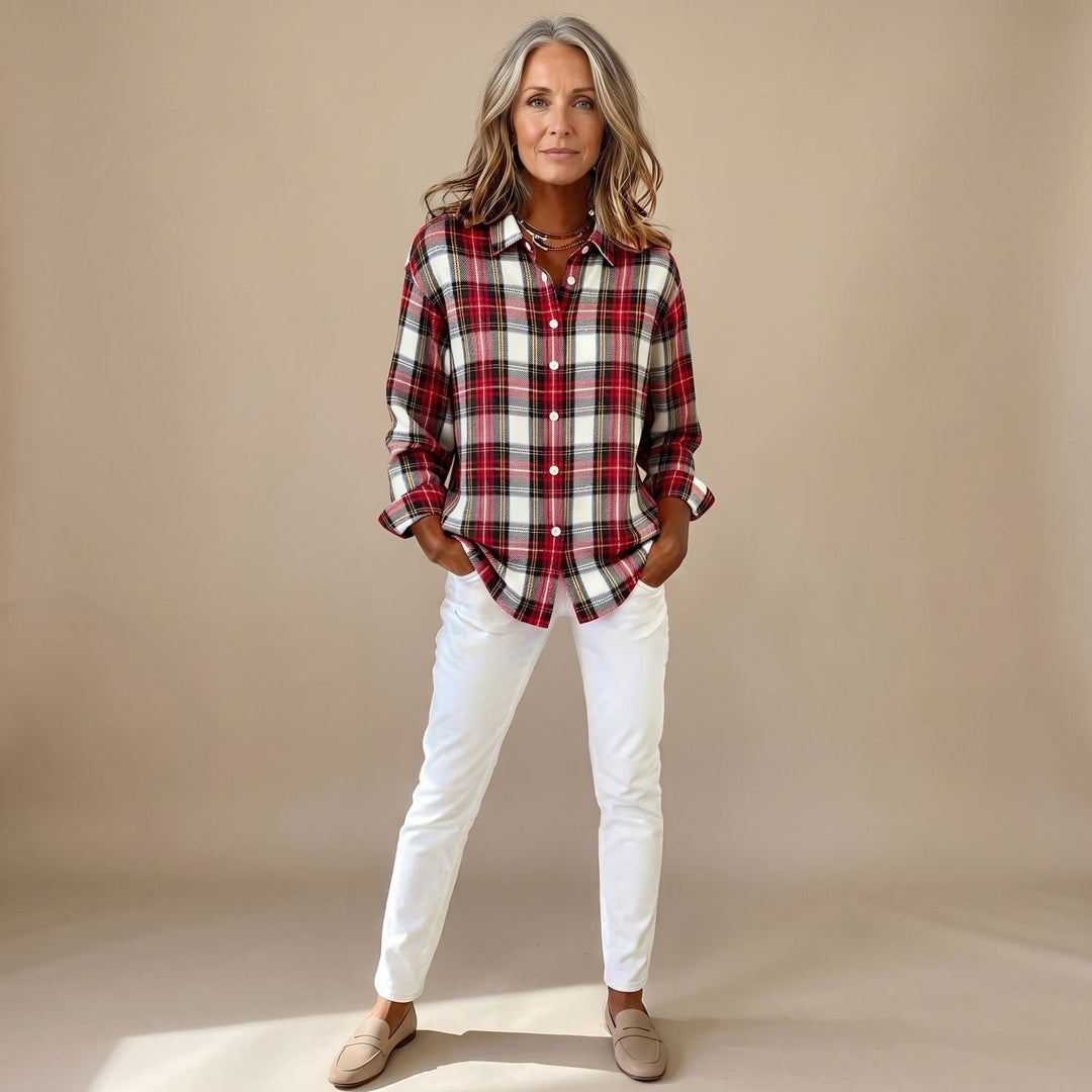 Dames Geruite Blouse Flanellen Button-Down Overhemdblouse