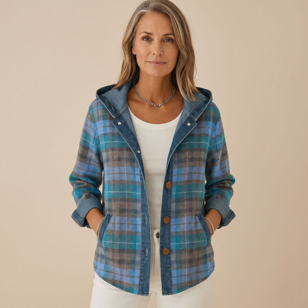 Dames Geruite Blouse Oversized Hooded Shacket met Knopen