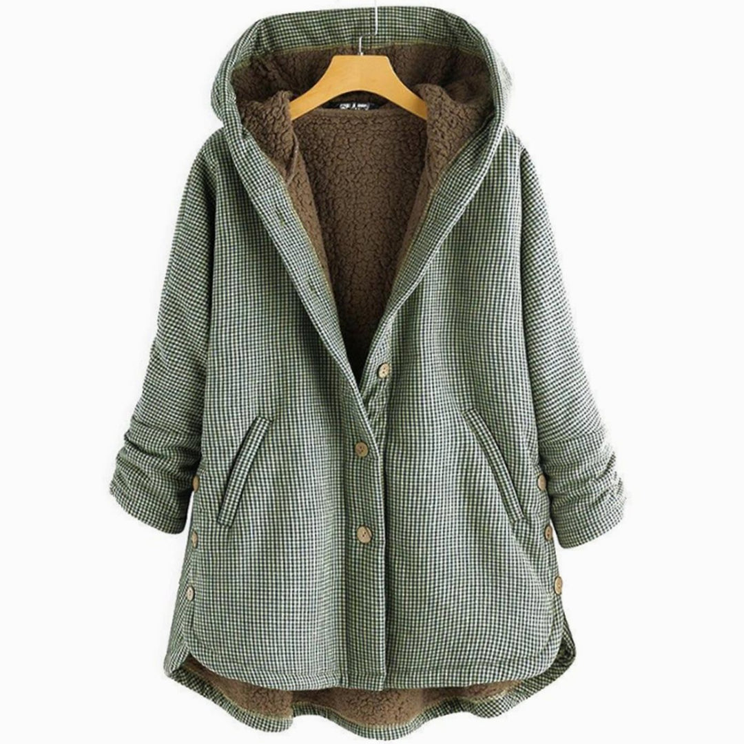 Dames Geruite Fleece Gevoerde Hooded Winterjas - Groen