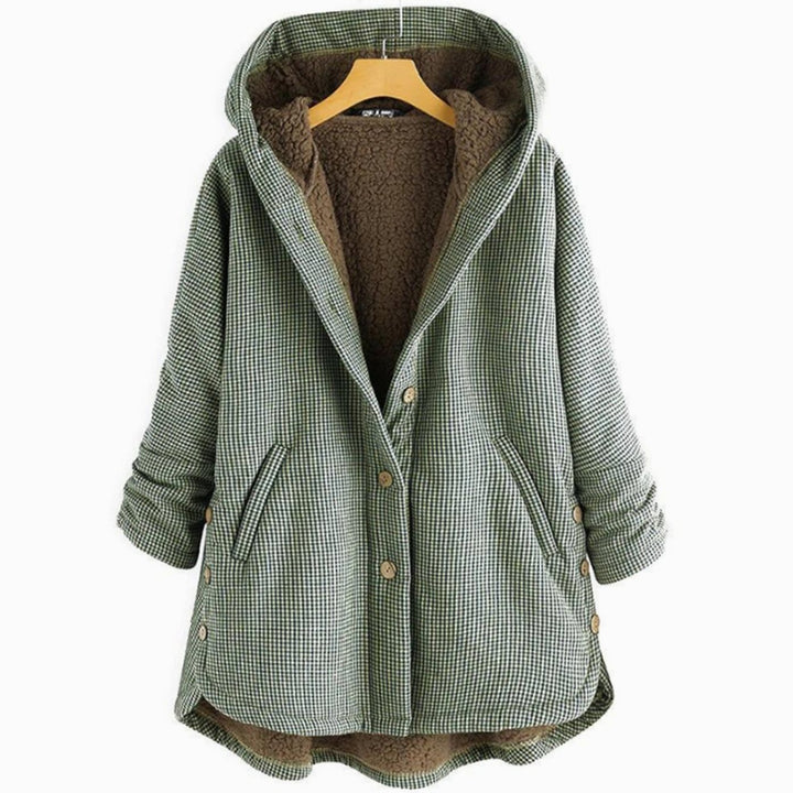 Dames Geruite Fleece Gevoerde Hooded Winterjas - Groen
