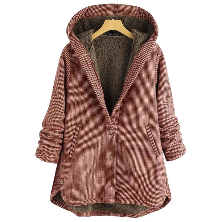 Dames Geruite Fleece Gevoerde Hooded Winterjas - Rood