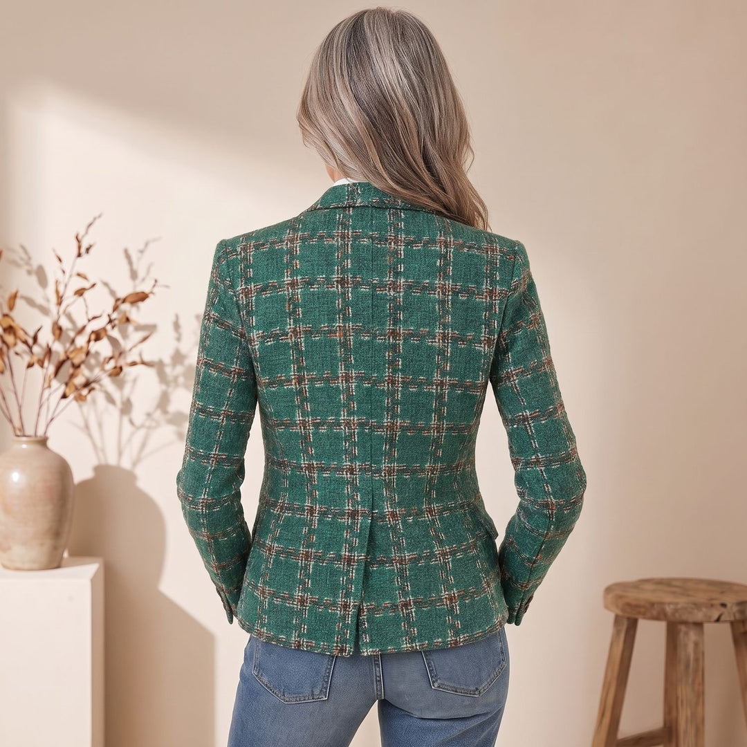 Dames Geruite Tweed Blazer met Gestructureerde Schouders